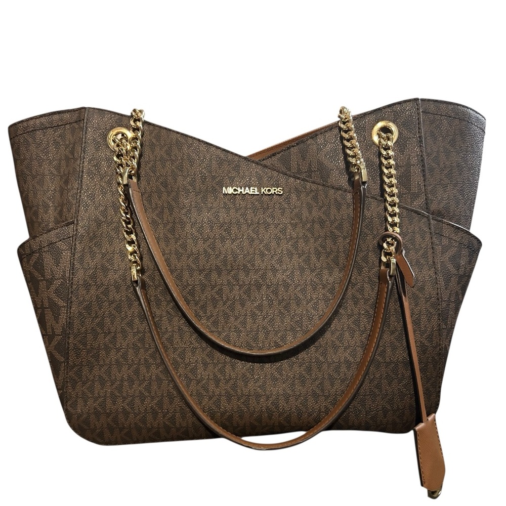 Michael Kors Jet Set Travel Large Chain Tote-Brown